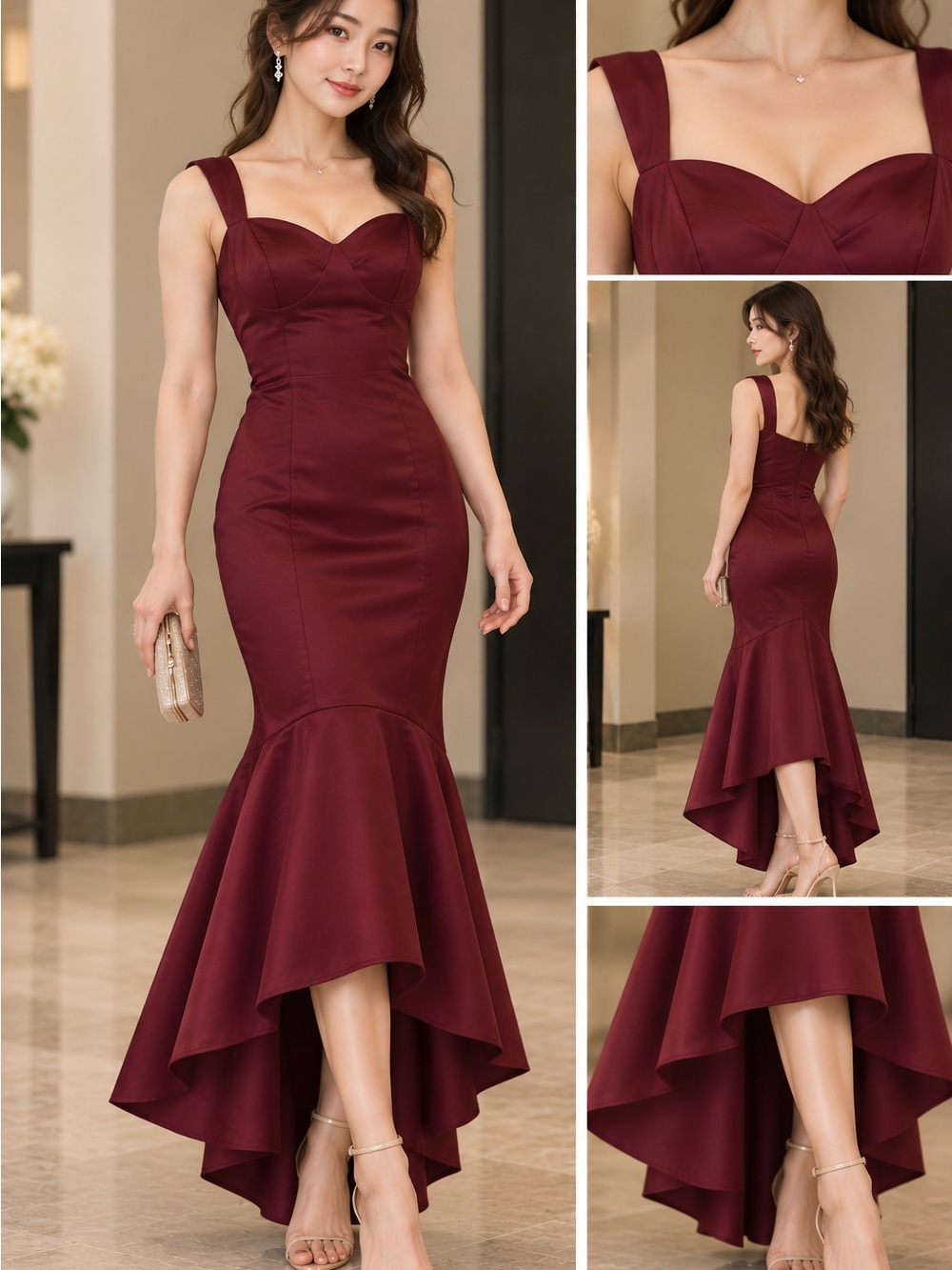Elegant Burgundy Mermaid High-Low Dress